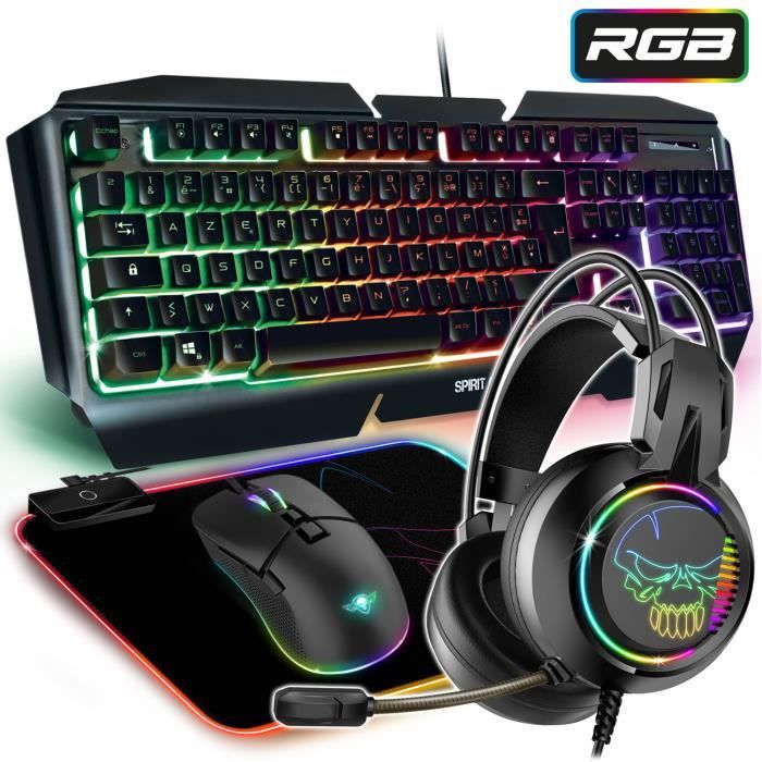 SPIRIT OF GAMER - ULTIMATE 500 - Pack Gaming 4 en 1 / Souris 6400DPI/Tapis Médium/Clavier Semi Mécanique/Casque Multiplateforme RGB