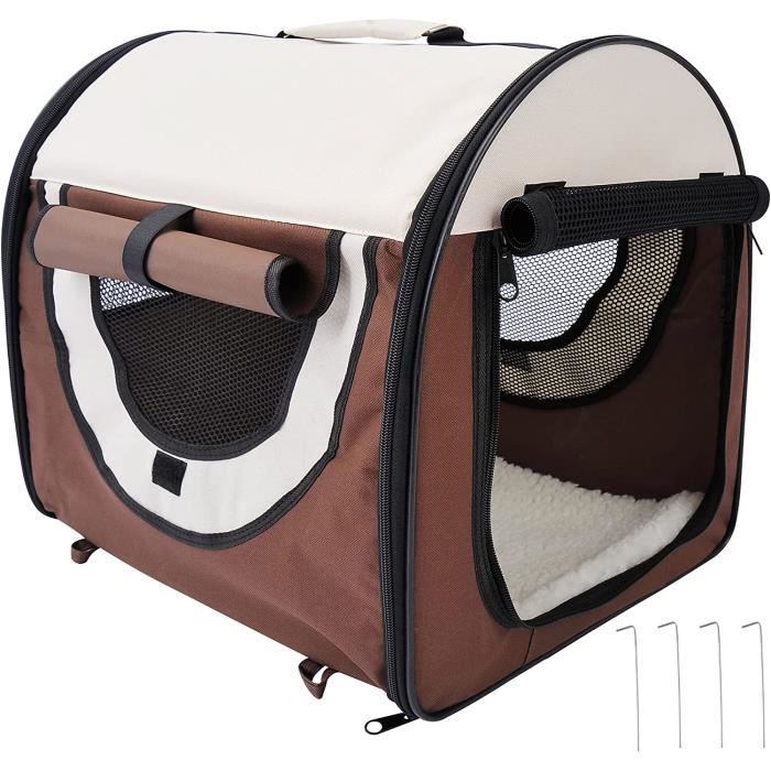 Sac De Transport Pliable Pour Chien Et Chat VOUNOT - Cage Portable 50x35x36cm, Beige, Métal Et Polyester