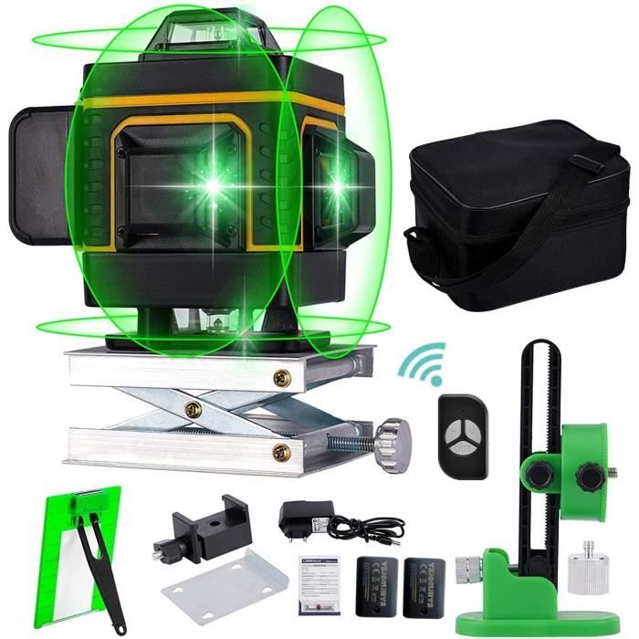 Niveau Laser 4 x 360°, 4D 16 Lignes Laser Rotatif Horizontal Vertical d'outil, Autonivelant de