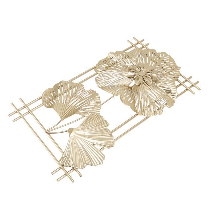 Grande Sculpture Murale Métal Feuille Ginkgo Dorée - 120 X 57 Cm - Décoration Luxe Moderne Salon Chambre