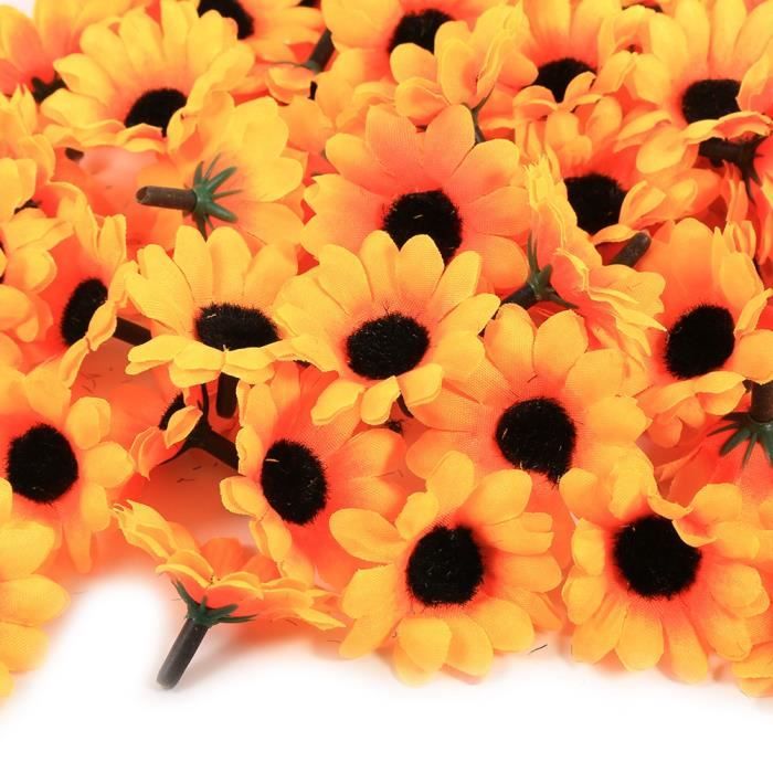 30 Tournesols Artificiels 10 Cm - Jaune Vif - Pour Décoration Mariage, Fête, Jardin, DIY - Têtes Sans Tiges
