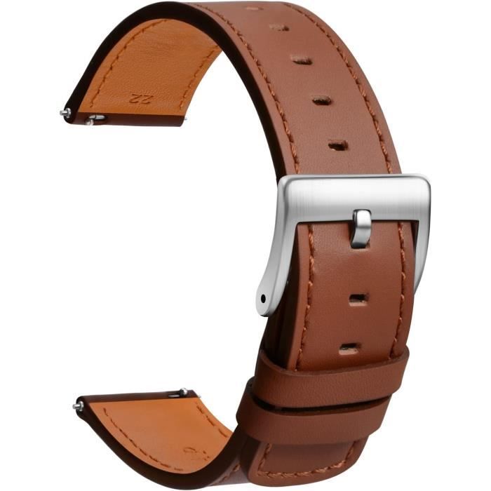 Bracelet Montre En Cuir Véritable Crazy Horse - 18, 20 Ou 22 Mm, Boucle Papillon, Dégagement Rapide