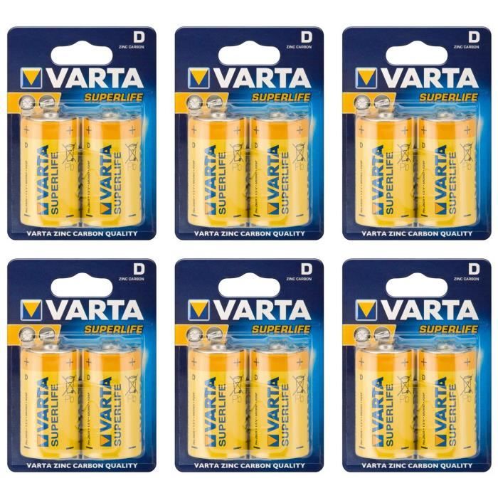 Piles Salines VARTA Superlife 2020 - Format D (LR20) - Blister De 2 Piles - Longue Durée, Usage Général