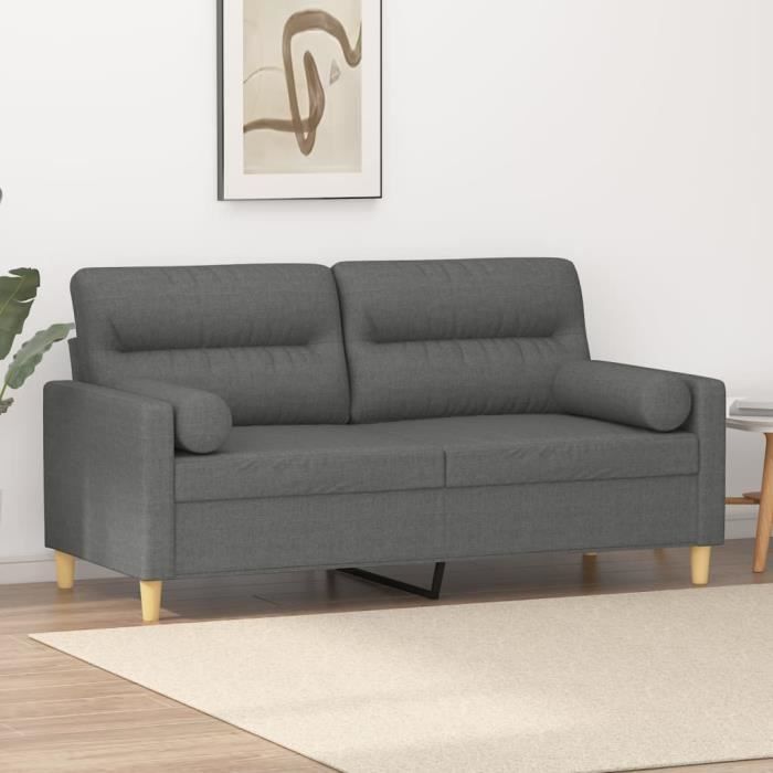 Divan - Sofa Moderne Canapé 2 places - avec oreillers gris foncé 140 cm tissu 23,95Kg, FR2023