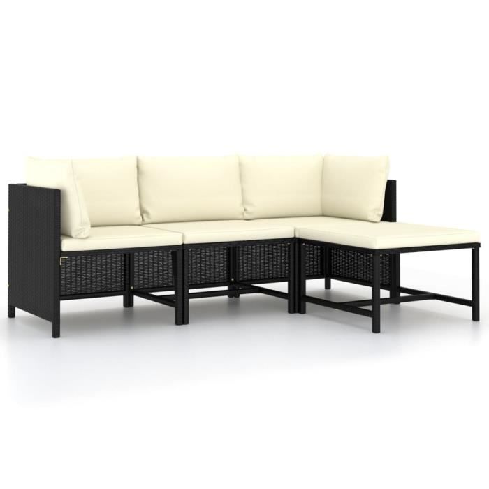 Canapés de jardin - VIDAXL - Noir - Résine tressée - Acier - Pour 4 personnes