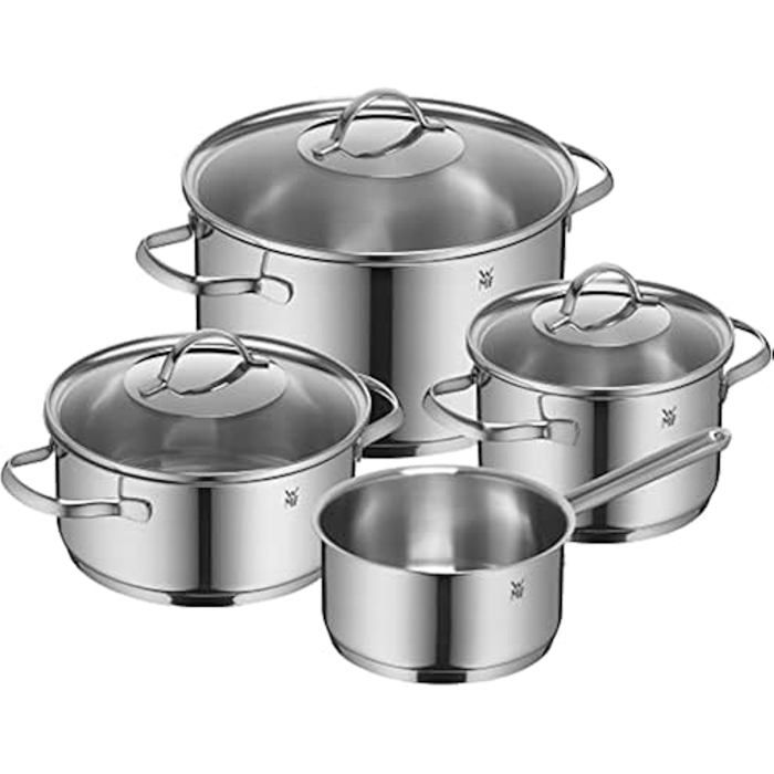 Casseroles - WMF - Provence Plus - Lot de 4 - Acier Inoxydable - Compatible Induction - Couvercles en Verre