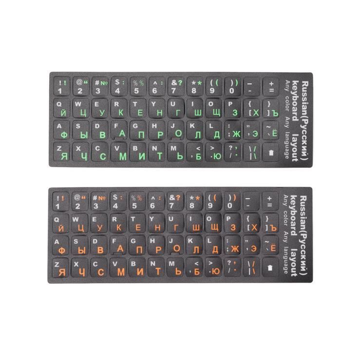 Autocollants Clavier Russe - Stickers AZERTY/QWERTY, Noir Sur Blanc, Compatibles Tous Portables