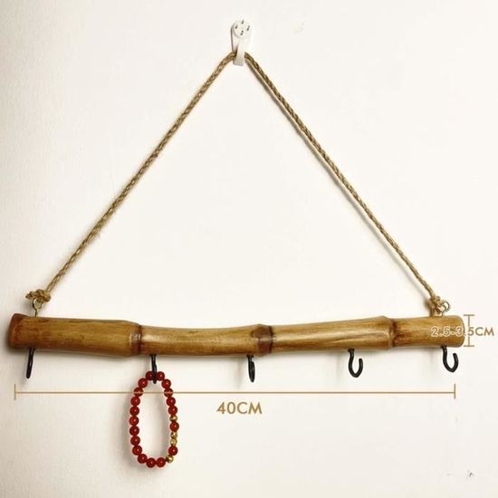 Tringle Décorative En Bois 80 Cm Avec 8 Crochets - Naturelle, Corde Jute, Décoration Saisonnière