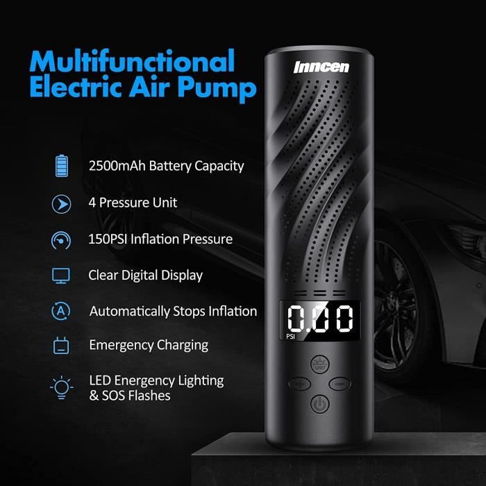 Mini Pompe a Velo Electrique, 4000mAh 150PSI Pompe à Air sans Fil Portatif  avec Lumière LED Numérique et Batterie Rechargeable A55 - Cdiscount Sport