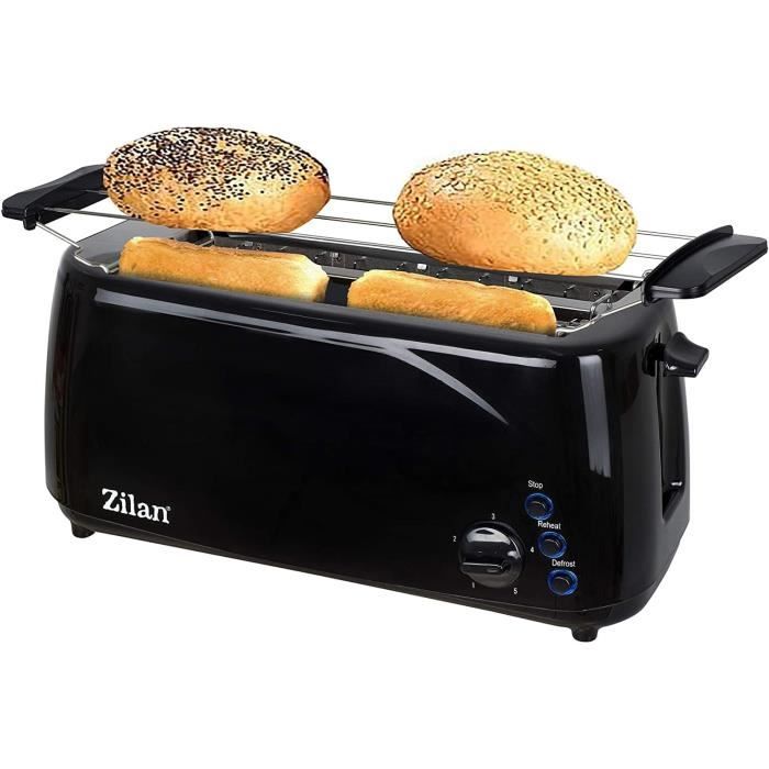 Zilan Grille Pain Inox, grille-pain 1000W - 2 Large Fente Toaster - 6  niveaux de brunissage avec Fonctions de Décongelation, de Chauffage et