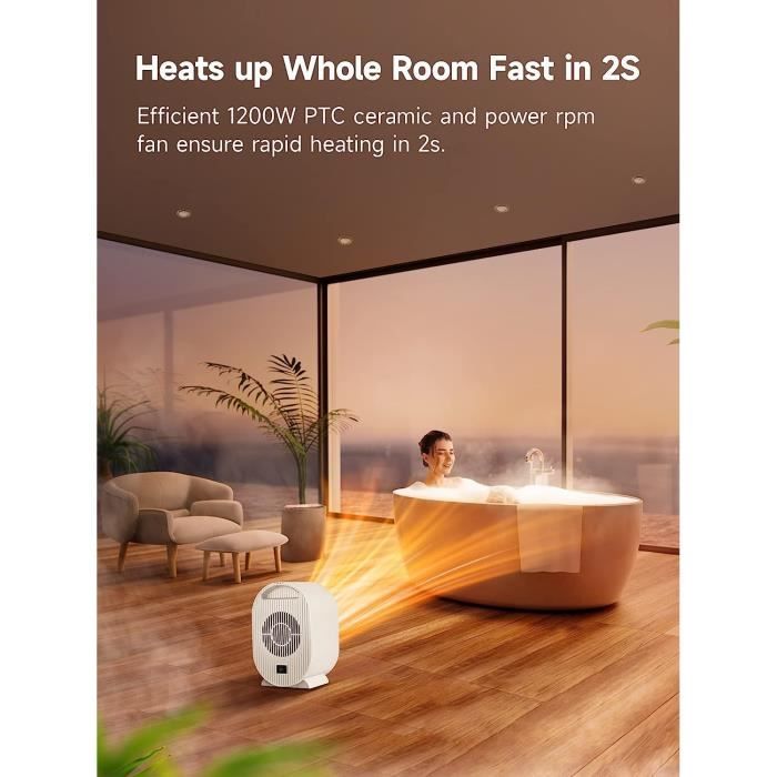 Radiateur Soufflant Céramique 1500W - Mini Chauffage D'Appoint Silent - 2 Modes - Pour Salle De Bain, Chambre