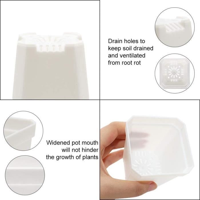 Lot De 4 Soucoupes Carrées Pour Plantes - 30 Cm, En Plastique Résine Blanc, Pour L'intérieur Et L'extérieur - 5