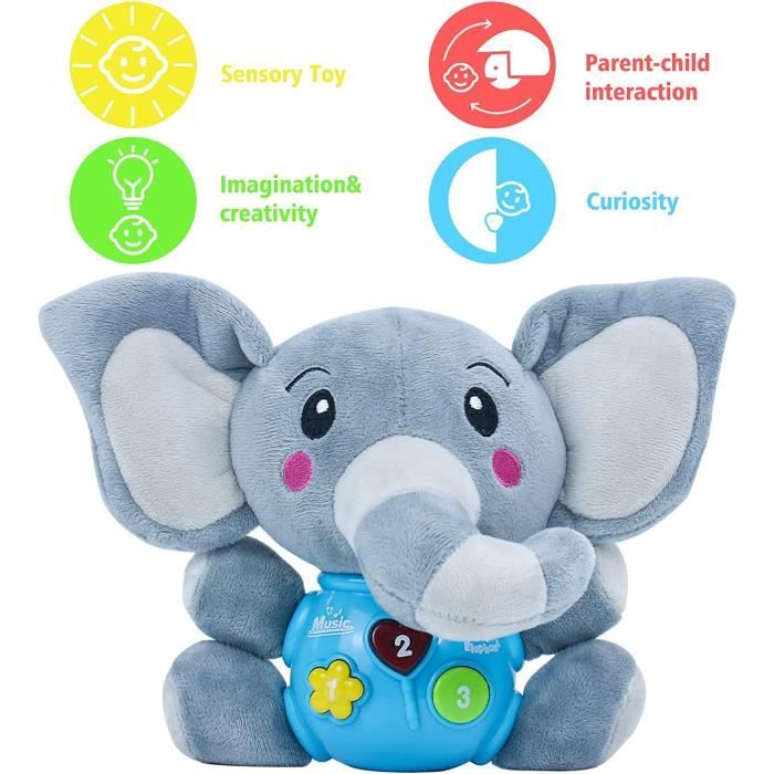 Jouet Bebe 6 Mois - Peluche Musicale Bebe Jeux Bebe 6 Mois Jeux d 'Eveil  Peluche Elephant Cadeau Paques Enfant Fille Garcon Jouets Musicaux avec  Lumières