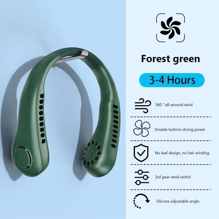 Ventilateur De Cou Rechargeable - 4000 MAh - 3 Vitesses - LED - Portable