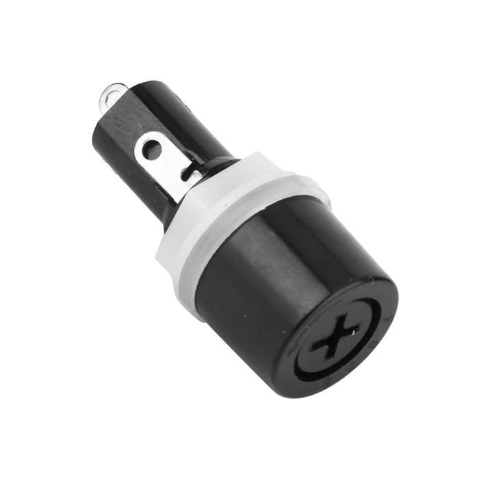 5-Pack MF-528 5x20mm Fuse Holder – Rotating Nut Installation, 10A 250V, Black Flat Tube Type With Crosshead Screw Cap, Panel Mount