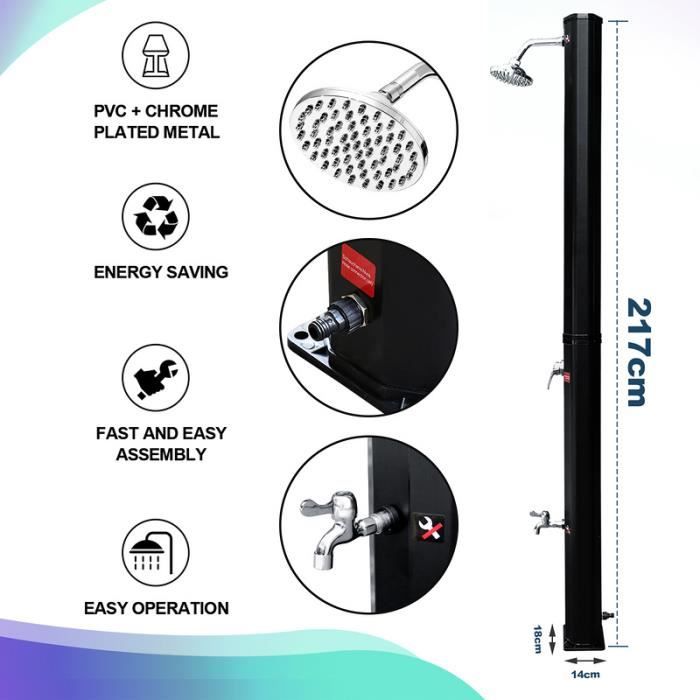 Douche D'extérieur Avec Receveur - Panneau Multifonctions Acier Inoxydable + Receveur WPC - Pour Jardin, Piscine - 210 Cm De Haut
