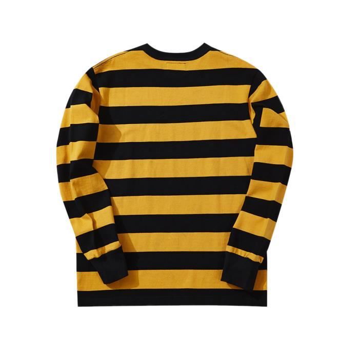 Homme T Shirt Slim Manches Longues T Shirt Rayures col Rond