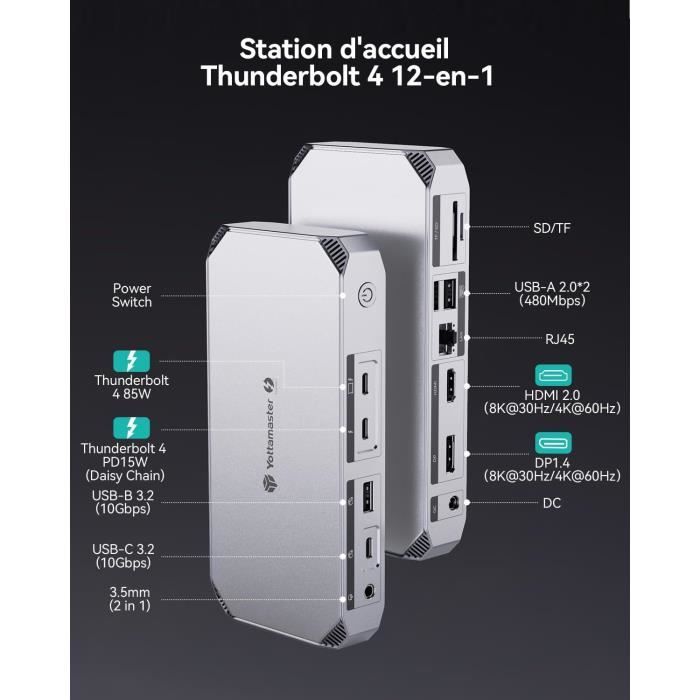 Thunderbolt 4 Dock,12 En 1 40Gbps Daisy Chain Usb C Station D'Accueil