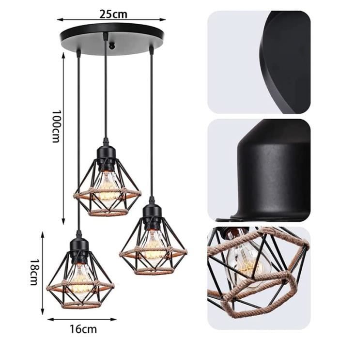 TOKIUS 3 Stuks Plafondlamp industrieel vintage kroonluchter hanglamp
