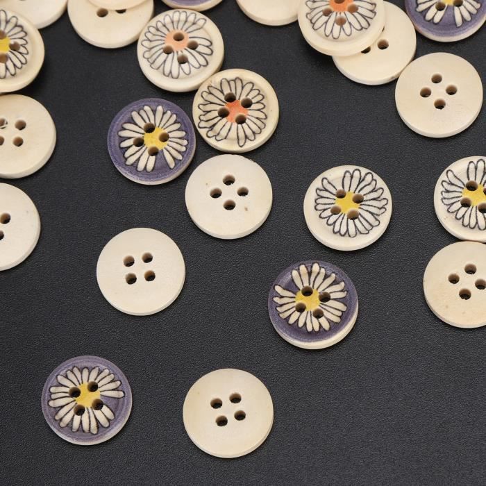 Lot De 50 Boutons En Bois Noir Ronds - 9mm, 4 Trous, Pour Couture Et Loisirs Créatifs