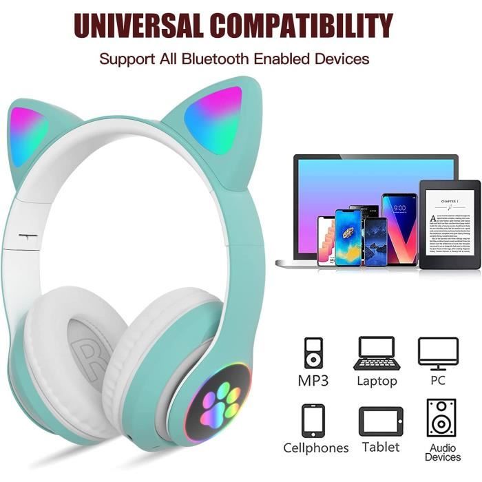Casque Bluetooth sans fil Chaofeng, forme d'oreille de chat mignonne, led  indépendante de l'oreille de chat, conception colorée de griffe de chat,  écouteur pour adultes et enfants Jeu lumineux B
