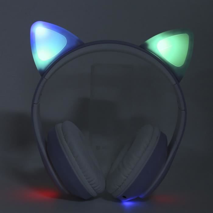 Casque Pliable Oreille de Chat Violet Casque Bluetooth Abs Oreille de Chat  Bluetooth Casque de Jeu Casque de Musique Pliable sans Fil avec Lumière LED