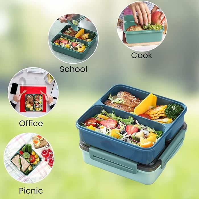 Boîte à Lunch Enfants WECUTE 1330ml - 5 Compartiments, Avec Couverts (Vert)