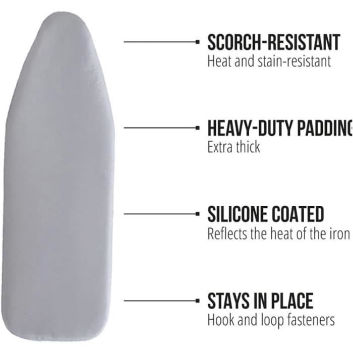 Housse De Planche à Repasser Haute Température - Tissu Réfléchissant Chaleur, élastique Et Velcro - Lavable, épaisse