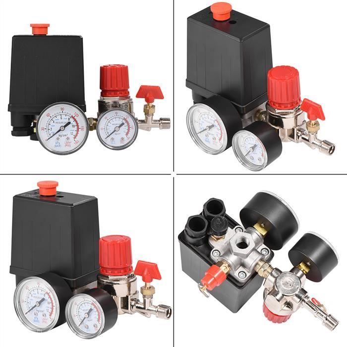 Pressostat Compresseur D'air, Compresseur D'air 12 Bar, Pression Du Pressostat Avec Manometres Pour Regulateur De Soupape De Commande De Commutateur De Reduction De Pression Rapide 87191351