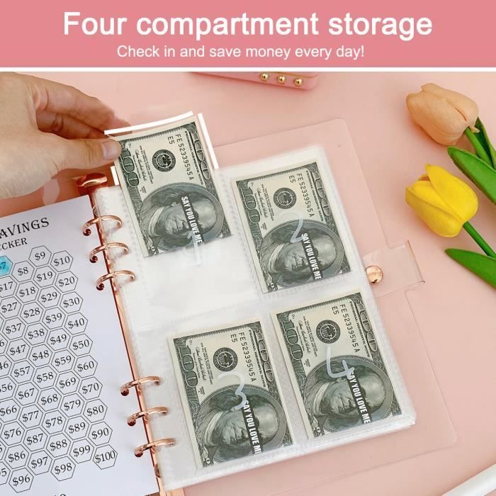 Carnet D’épargne Avec 100 Enveloppes – Défi Budget 100 Jours – Gestion Finances Personnelles, Dépenses, économies – Noir/rose/bleu - 2