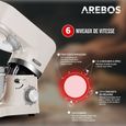 AREBOS 6 en 1 Robot cuisine multifonction 1500W | Crème | Robot pâtisserie | Mixeur et hachoir à viande | machine à pâtes | 6-3