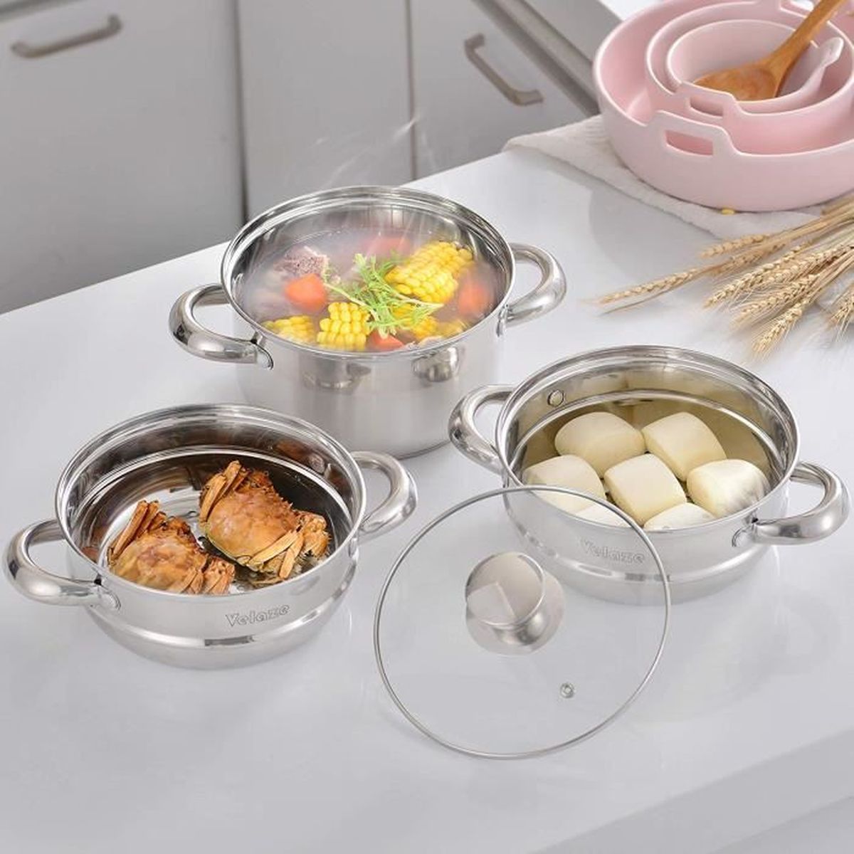 Ensemble de Batterie de Cuisine Velaze Set de Casseroles et Po/êles en Acier INOX 10 Pcs S/érie Arthus