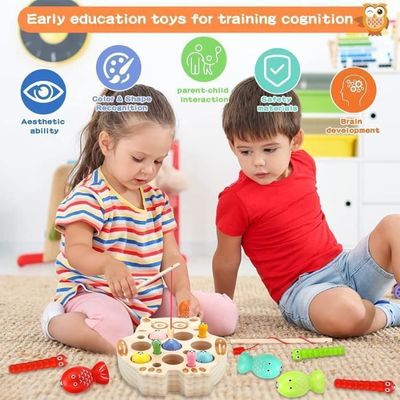 GUHAOOL Jeu De Pêche Magnétique En Bois - Jouets Montessori Éducatifs Pour Enfants 2 3 4 5 Ans, Cadeau Idéal Fille Garçon Bébé