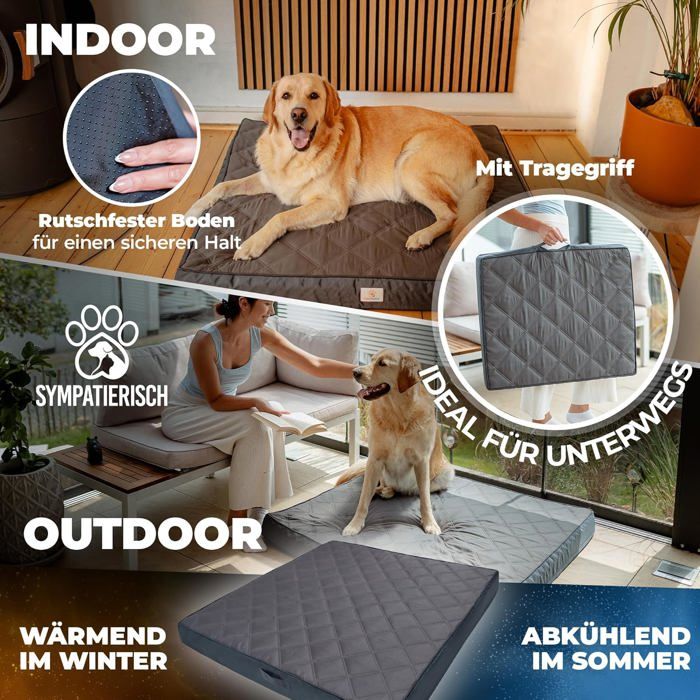 INVENHO Lit Orthopédique Pour Chien Taille M (jusqu'à 13.6 Kg) - Mousse à Mémoire De Forme, Imperméable, Housse Lavable, Fond Antidérapant - 71x58 Cm