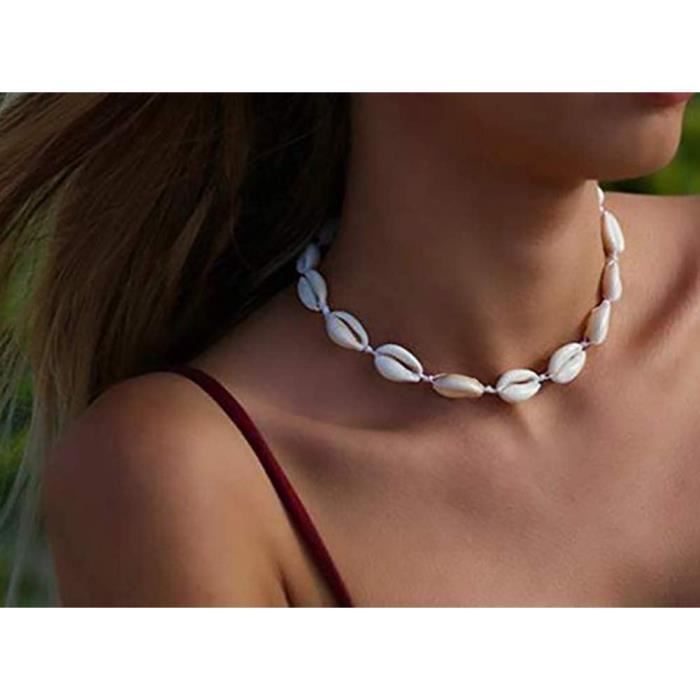 Collier & Bracelet Coquillages Naturels Cauris – Set Boho Plage Hawaii Réglable Femme Fille