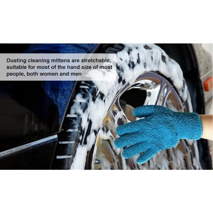 Kit De 4 Gants Microfibre Pour Lavage Voiture - Bleu Et Vert - Nettoyage Sans Rayures, Jantes Et Vitres
