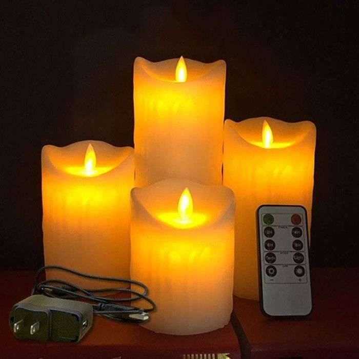 Bougies sans flamme rechargeables USB Bougie scintillante à LED électrique  en vraie cire avec télécommande et minuterie 24 heures, pour décoration de