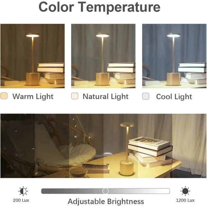 Lampe De Table Rechargeable GOODEA - Hauteur Et Lumière Réglables, IP54, Batterie 5500mAh (2 Pièces, Noir)