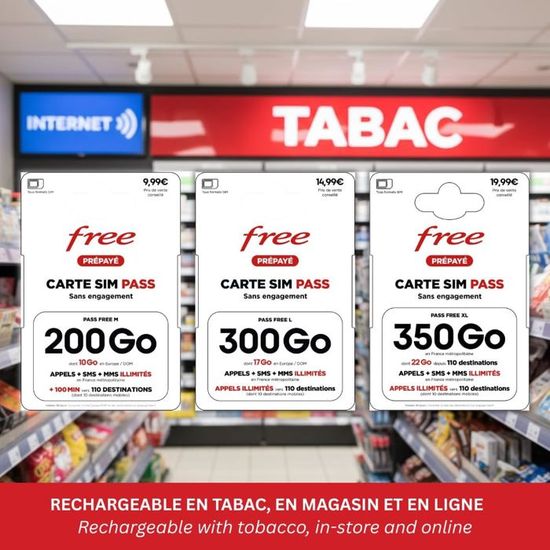 Carte SIM Prépayée Free Mobile - Appels/SMS/MMS Illimités + 200 Go Internet En 4G/5G - Sans Engagement