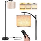 OTBACT Lampadaire sur Pied Salon -Variateur Infini 0-100% & 3 Couleurs Changeantes - Abat-jour en Lin - Télécommande/Pédale