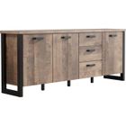 TRENDS INTERNATIONAL Buffet EMILE - Mélamine chêne brun tabac et noir mat - 3 Portes + 3 Tiroirs - L214 x P45 x H86 cm - TRENDTEAM