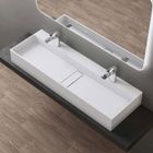 SO GOOD doporro® Vasque à Poser Blanc Mat Lavabo de Salle de Bains Suspendu Perçages pour 2 Robinets 120x40x14cm Lave Main Colossum6028