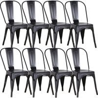 BenyLed Lot de 8 chaises de salle à manger empilables en métal, style industriel, pour l'intérieur, l'extérieur, le jardin (Noir)