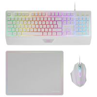 Mars Gaming MCP124, Ensemble Gaming 3en1, Clavier Ergonomique RGB, Souris Gamer RGB, Tapis de Souris 360x260mm, Français, Blanc