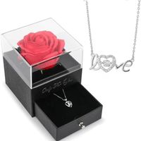 Lettre intelligente LOVE collier pendentif en forme de cœur battant simple avec boîte-cadeau rose éternelle rouge