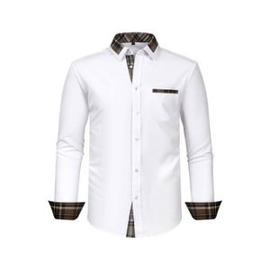 CHEMISE - CHEMISETTE Chemise Homme Slim Stretch Col Chemise Manches Longues Business Casual Couleur Unie-Blanc