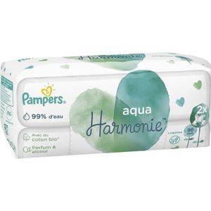 LINGETTES BÉBÉ PAMPERS : Aqua Harmonie - Lingettes pour bébé au coton bio 2 x 48 lingettes