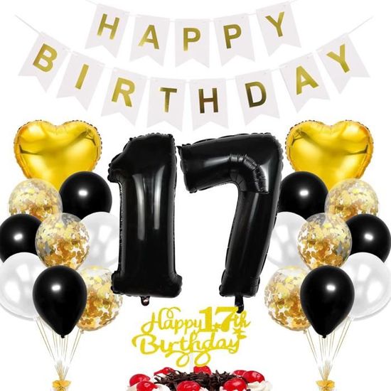 Décoration D'Anniversaire 17 Ans Fille, Ballon Noir Doré 17E