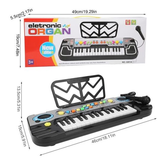 Clavier Piano électrique 37 Touches Portable - Avec Microphone, Enregistrement, 8 Sons, 6 Chansons - Pour Débutant - Alimentation USB Ou Piles AA