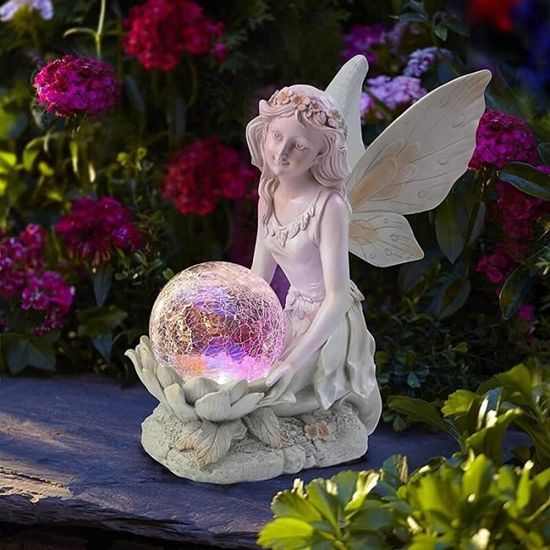 Statue de jardin solaire décoration d'extérieur, figurine d'ange de jardin  avec lumière changeante de couleur statue d'extérieur sculpture en résine